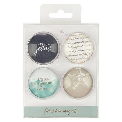 Picture of Magnets Glass - I Will Give You Rest -  Matthew 11:28 (Set of 4)