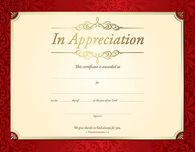 Picture of In Appreciation Certificate - 1 Thessalonians 1:2 - (PK 6)