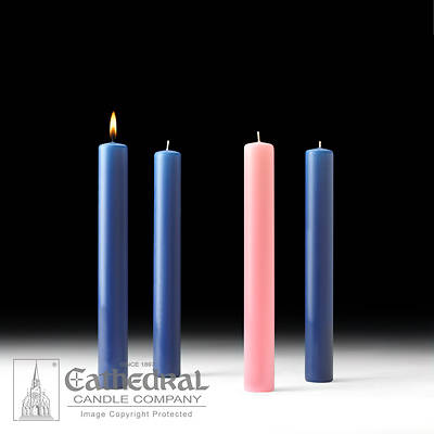 Picture of Cathedral 51% Beeswax Advent Candle Set 12" X 1-1/2" - 3 Sarum Blue, 1 Rose