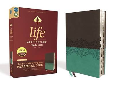 Picture of NIV Life Application Study Bible, Third Edition, Personal Size, Leathersoft, Gray/Teal, Indexed, Red Letter Edition