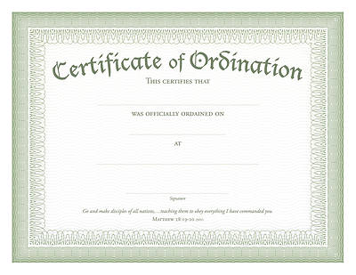 Picture of Ordination Certificate Green Foil Embossed, Package of 6