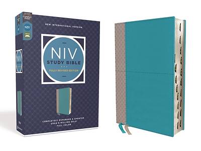 Picture of NIV Study Bible, Fully Revised Edition, Leathersoft, Teal/Gray, Red Letter, Thumb Indexed, Comfort Print