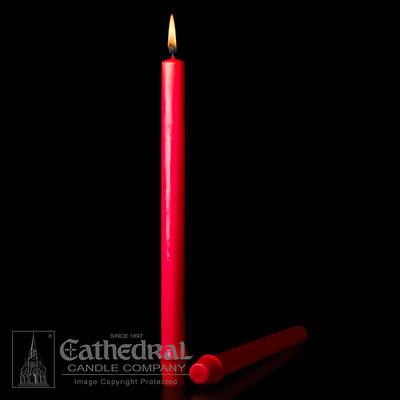 Picture of Cathedral 51% Beeswax Christmas Red Altar Candles - 7/8" x 12"