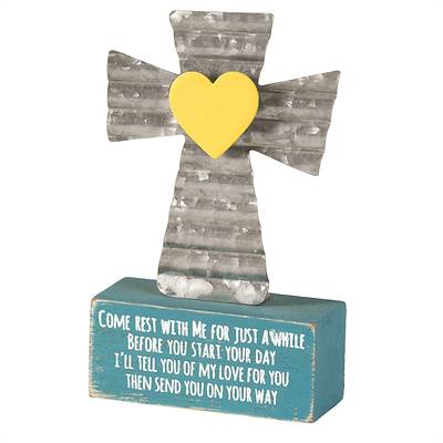 Picture of Come Rest With Me Metal And Wood Tabletop Cross 4"H