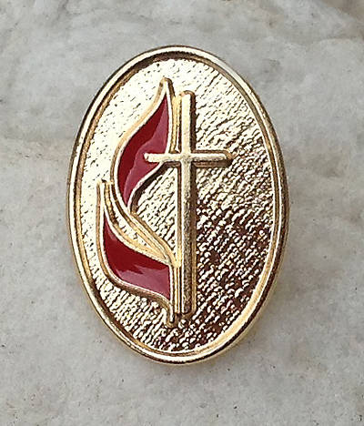 Picture of UM Cross & Flame Oval Lapel Pin - Gold Plated