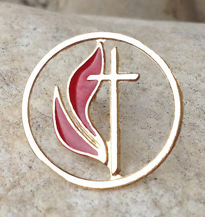 Picture of Cross and Flame Cutout Gold Lapel Pin