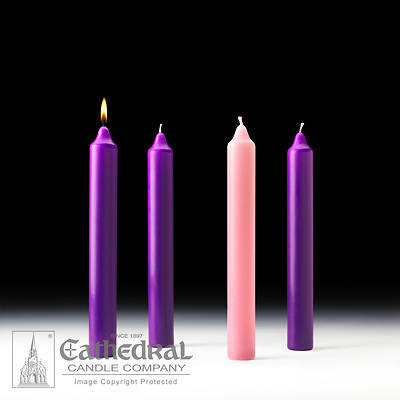 Picture of Cathedral Advent Candle Set 12" X 1-1/2" - 3 Purple, 1 Rose