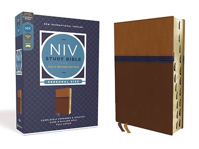 Picture of NIV Study Bible, Fully Revised Edition, Personal Size, Leathersoft, Brown/Blue, Red Letter, Thumb Indexed, Comfort Print