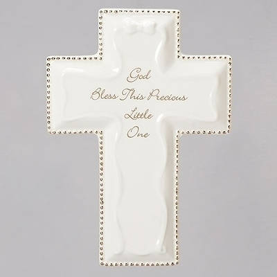 Picture of God Bless This Precious Little One Baptism Wall Cross - White