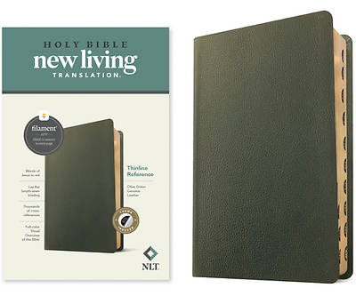 Picture of NLT Thinline Reference Bible, Filament Enabled Edition (Red Letter, Genuine Leather, Olive Green, Indexed)
