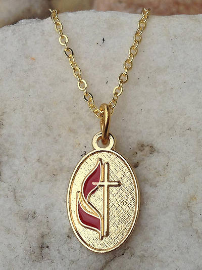 Picture of Gold Oval UM Cross & Flame Necklace