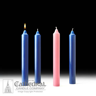 Picture of Cathedral Advent Candle Set 12" X 1-1/2" - 3 Sarum Blue, 1 Rose