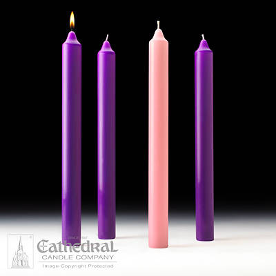 Picture of Cathedral Advent Candle Set 16" X 1-1/2" - 3 Purple, 1 Rose