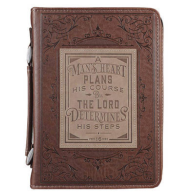 Bible Cover Luxleather a Man's Heart Proverbs 16:9 Large