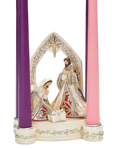 Picture of Ornate White Holy Family Decorative Tabletop Advent Candle Holder