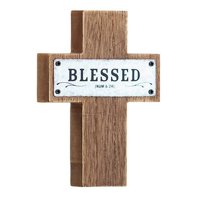 Picture of Blessed MDF Wood and Metal Cross 5.5"