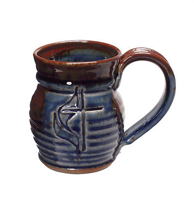 Picture of Cross and Flame Barrel Shaped Blue Ceramic Mug