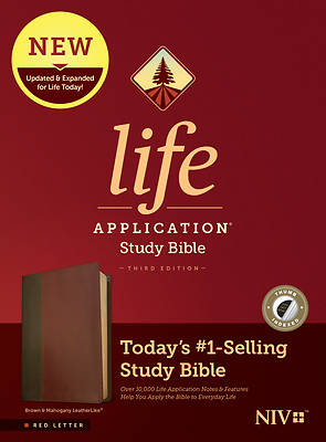 Picture of NIV Life Application Study Bible, Third Edition (Red Letter, Leatherlike, Brown/Mahogany, Indexed)