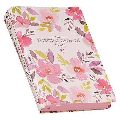 Picture of The Spiritual Growth Bible, Study Bible, NLT - New Living Translation Holy Bible, Faux Leather, Pink Purple Printed Floral