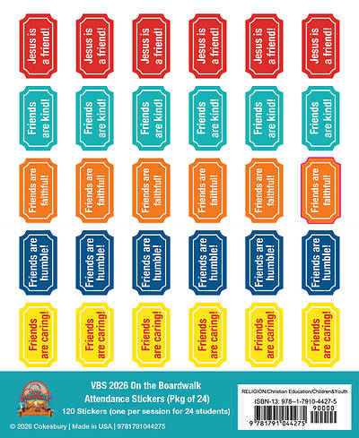 VBS 2027 On the Boardwalk Attendance Stickers (Pkg of 24)