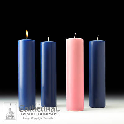 Picture of Cathedral Advent 12" x 3" Pillar Candles - 3 Sarum Blue, 1 Pink