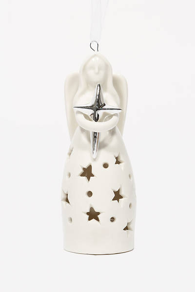 Picture of Ceramic LED Christmas White Angel with Star Ornament