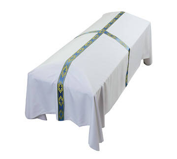 Picture of White Liberty Small Funeral Pall with Blue and Gold Banding 7' x 5'