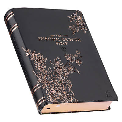 Picture of The Spiritual Growth Bible, Study Bible, NLT - New Living Translation Holy Bible, Faux Leather, Black Rose Gold Debossed Floral