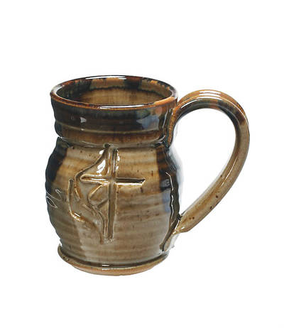 Picture of Cross and Flame Barrel Shaped Ceramic Mug - Tan
