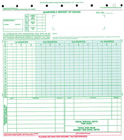 Quarterly Report of Giving (Pkg of 100)  5 x 7-5/8