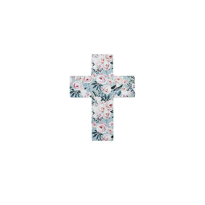 Picture of Mini Easel Floral Cross Blue With Pink Flowers