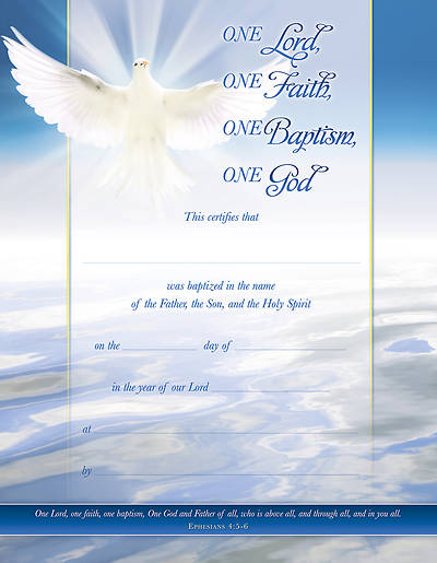 Picture of One Lord One Faith Baptisim Certificate - Pack of 6