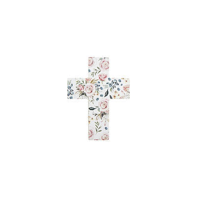 Picture of Mini Easel Floral Cross White With Pink Flowers