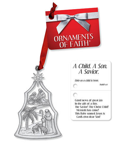 Picture of A Child. A Son. A Savior. Ornament of Faith with Ribbon and Gift Tag