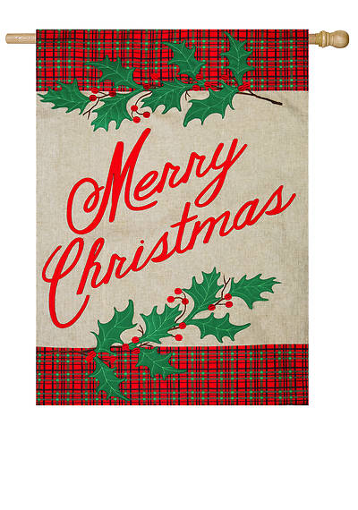 Picture of Merry Christmas Plaid House Burlap Flag