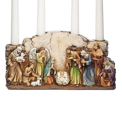Picture of Nativity Scene With Wall Advent Candle Holder 10.5"