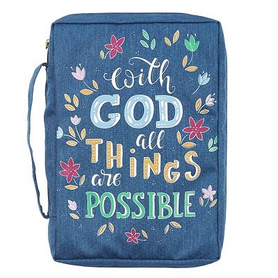 Picture of Bible Cover Canvas Large Navy with God All Things Matt 19
