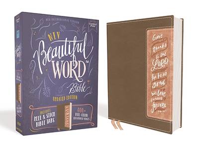 Picture of NIV Beautiful Word Bible, Updated Edition, Peel/Stick Bible Tabs, Leathersoft, Brown/Pink, Red Letter, Comfort Print