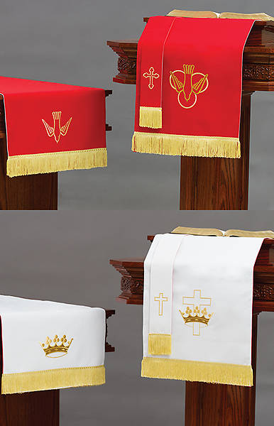 Embroidered Reversible Parament Set Red and White  3-Piece