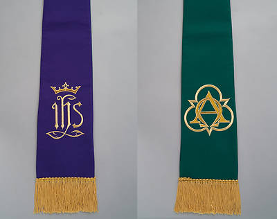 Embroidered Reversible Purple And Green Stole