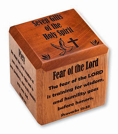 Picture of Seven Gifts of the Holy Spirit Scripture Mahogany Cube