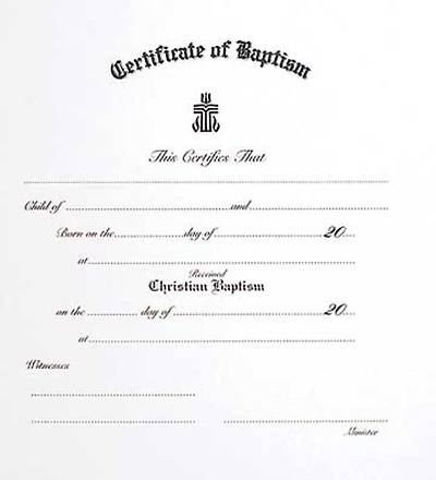 Picture of Presbyterian Children's  Baptism Certificate