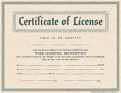 Picture of Certificate License for Minister