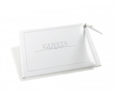 Picture of Small White Guest Book with Pen