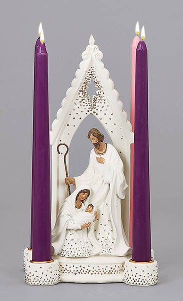 Picture of Holy Family with Gold Trim Candle Holder