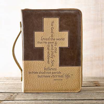 Picture of BIBLE COVER  BROWN CREAM CROSS LUXLEATHER LARGE