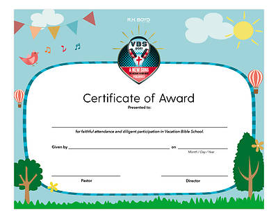 Picture of Vacation Bible School VBS 2021 A New Song The Message in Our Music Certificate of Award PK6