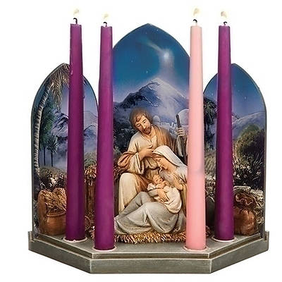Picture of Holy Family With Scene Advent Candle Holder 10"