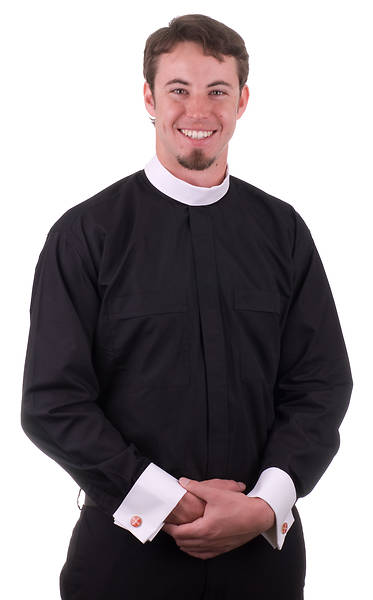 Picture of MDS Long Sleeve Neckband Clergy Shirt with White French Cuffs