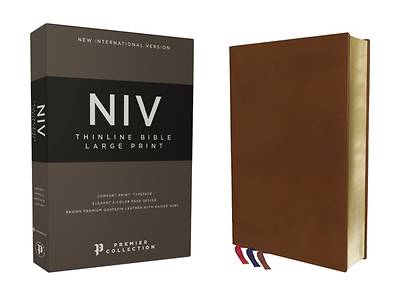 Picture of Niv, Thinline Bible, Large Print, Premium Goatskin Leather, Brown, Premier Collection, Art Gilded Edges, Comfort Print